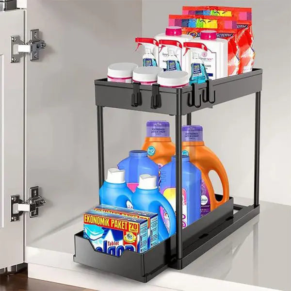 Under-Sink Organizer Two-Tier Pull-Out Metal Frame & Perforated Shelves