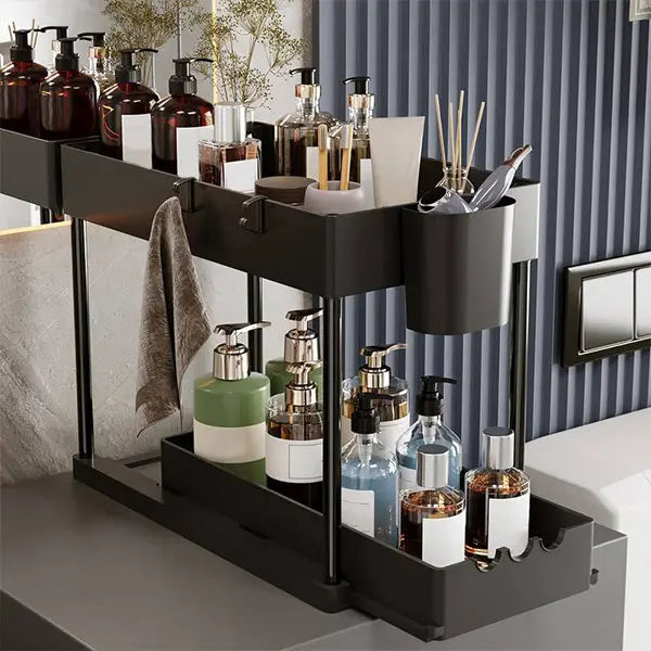 Under-Sink Organizer Two-Tier Pull-Out Metal Frame & Perforated Shelves