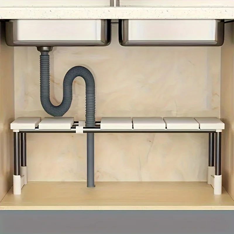 Under-Sink Shelf Adjustable Width & Stainless Steel Legs