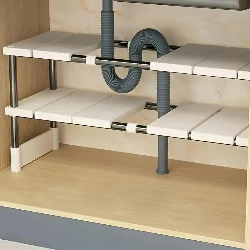 Under-Sink Shelf Adjustable Width & Stainless Steel Legs