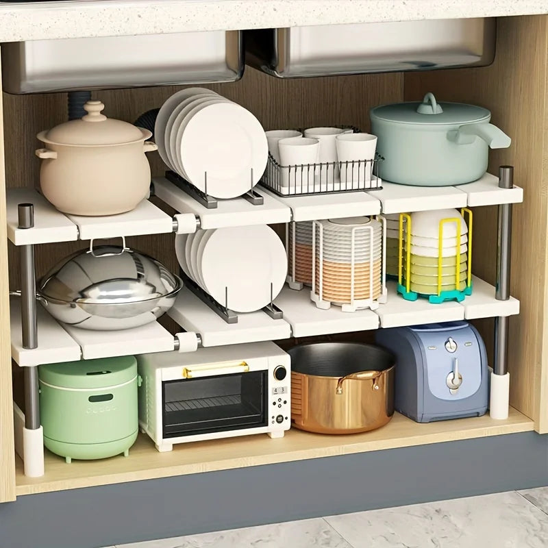 Under-Sink Shelf Adjustable Width & Stainless Steel Legs
