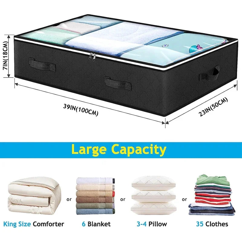 Underbed Storage Bags Transparent Lid Foldable Set of 2