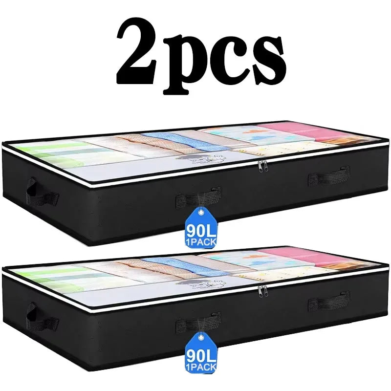 Underbed Storage Bags Transparent Lid Foldable Set of 2