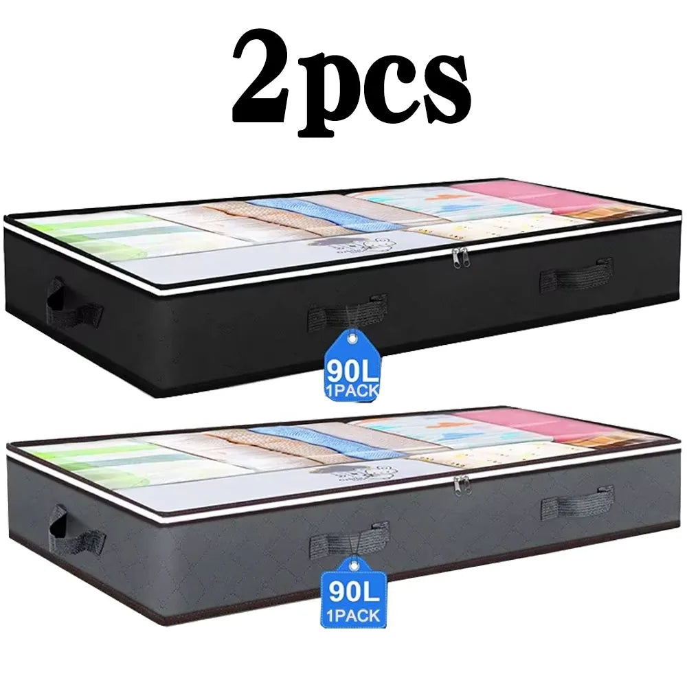 Underbed Storage Bags Transparent Lid Foldable Set of 2