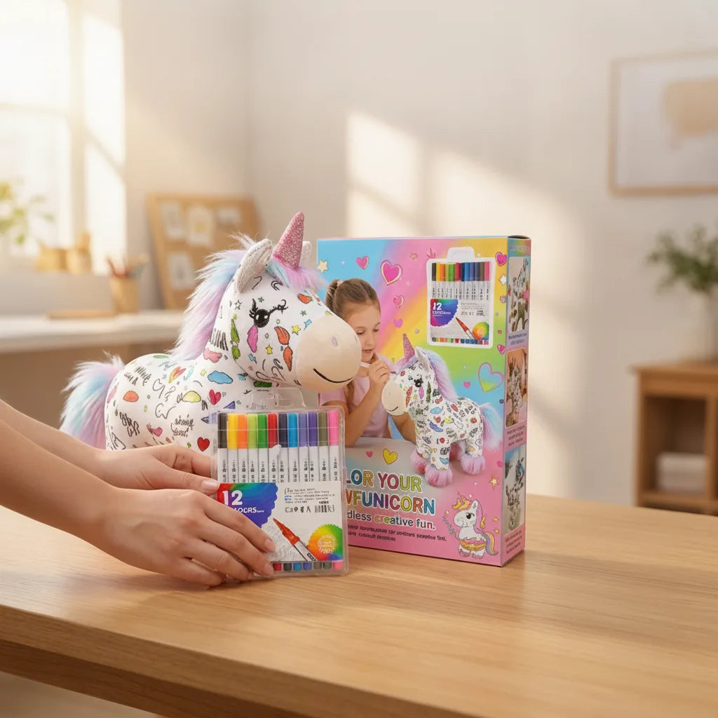 Unicorn Plush Paintable Washable 12 Non-Toxic Markers