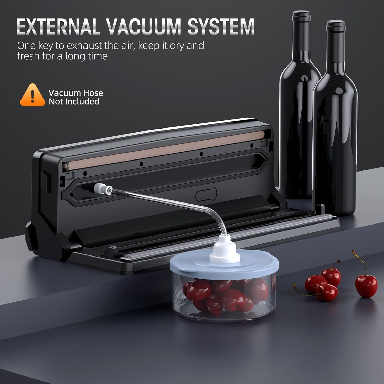 Vacuum Sealer Built-In Cutter LED Display Brushed Stainless Steel Panel