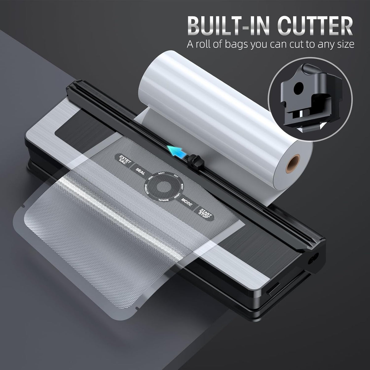 Vacuum Sealer Built-In Cutter LED Display Brushed Stainless Steel Panel