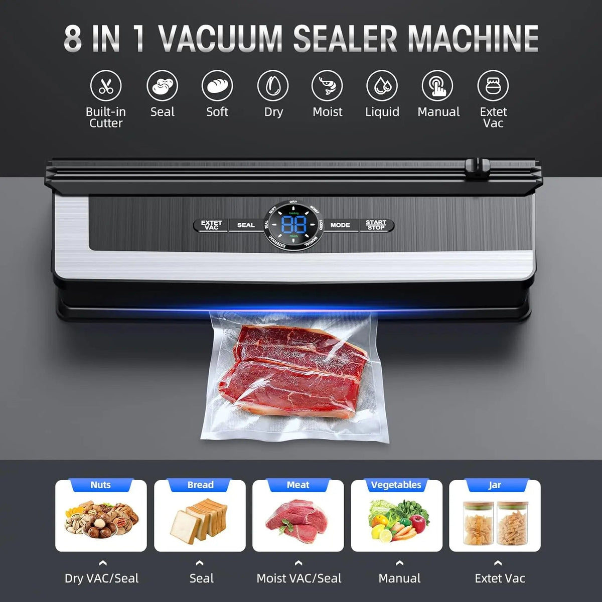 Vacuum Sealer Integrated Bag Cutter & LED Display