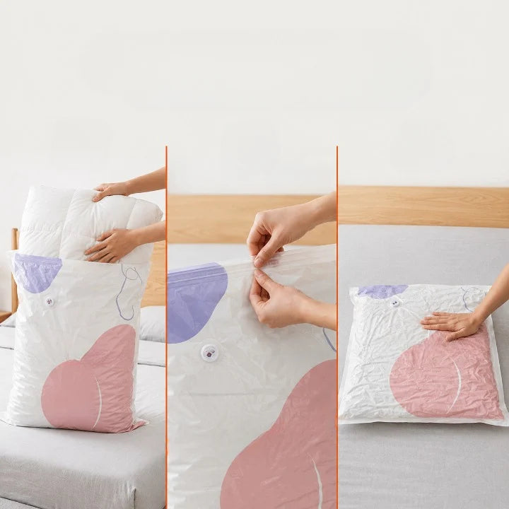 Vacuum Storage Bags Pump-Free One-Way Valve Space-Saving 3D Cube