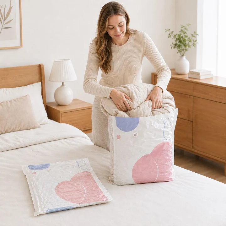 Vacuum Storage Bags Pump-Free One-Way Valve Space-Saving 3D Cube