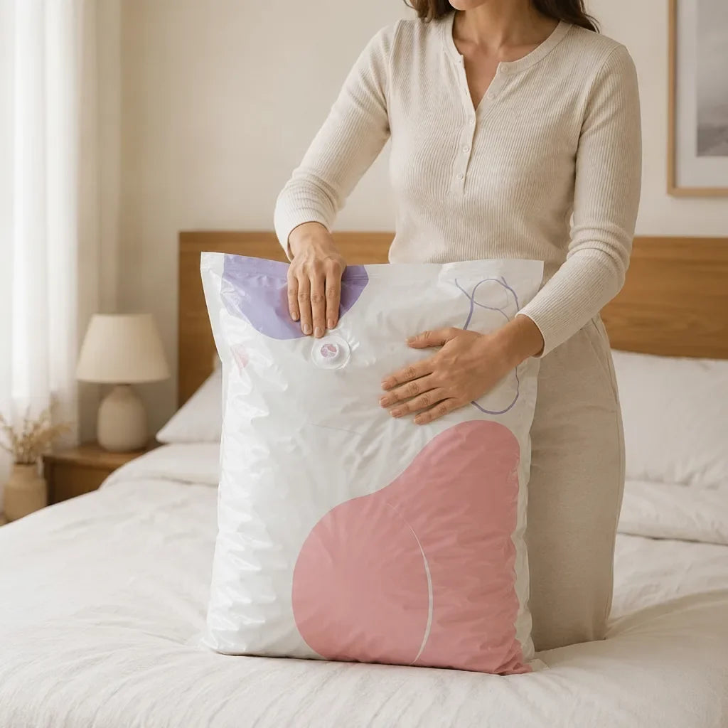 Vacuum Storage Bags Pump-Free One-Way Valve Space-Saving 3D Cube