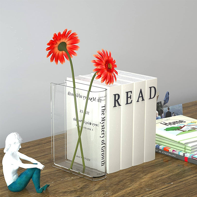 Vase Book-Shaped Transparent Acrylic Shatterproof & Lightweight