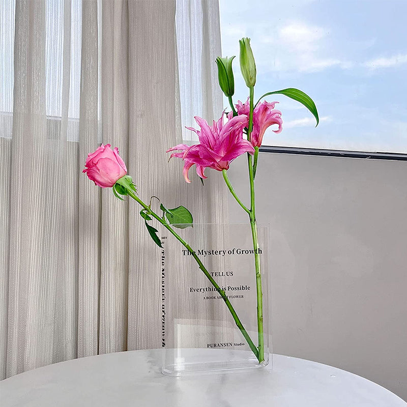 Vase Book-Shaped Transparent Acrylic Shatterproof & Lightweight