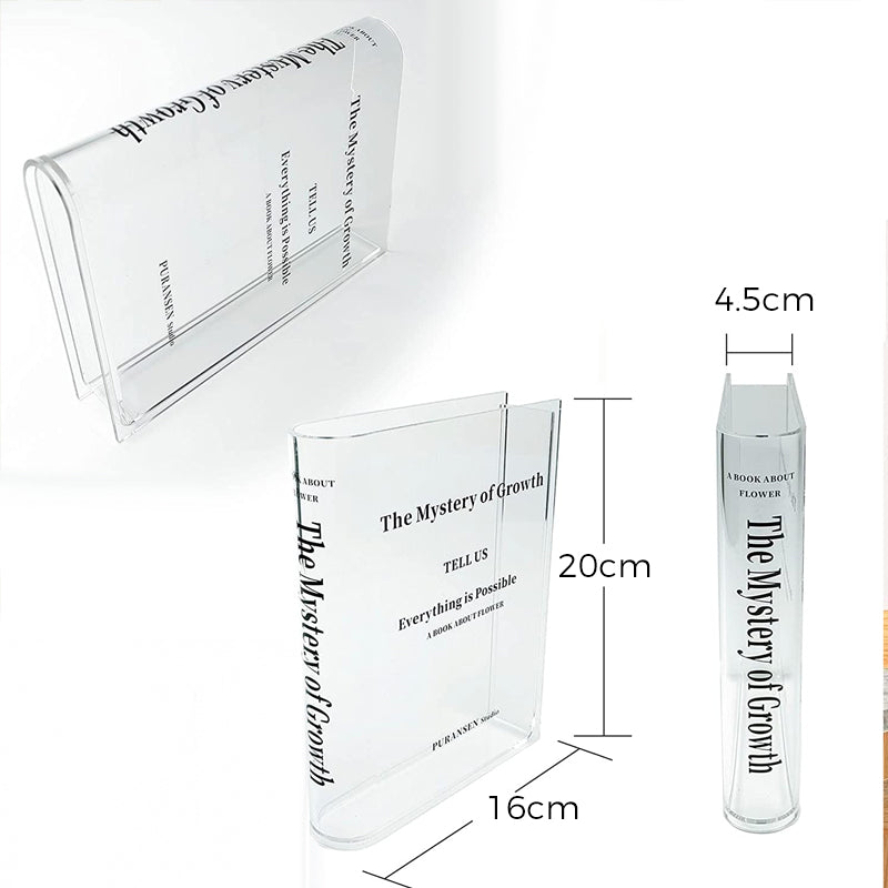 Vase Book-Shaped Transparent Acrylic Shatterproof & Lightweight