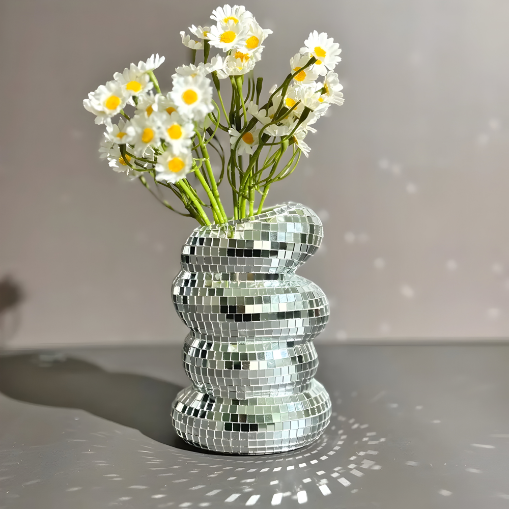 Vase Glass Mirror Tile Reflective Flower Holder