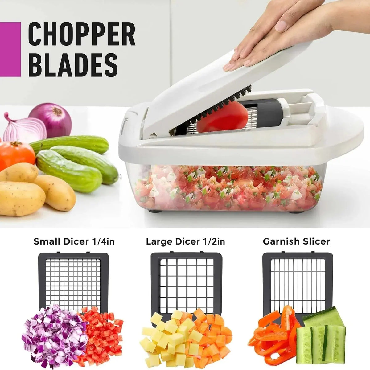 Vegetable Cutter Interchangeable Stainless Steel Blades & Collection Box