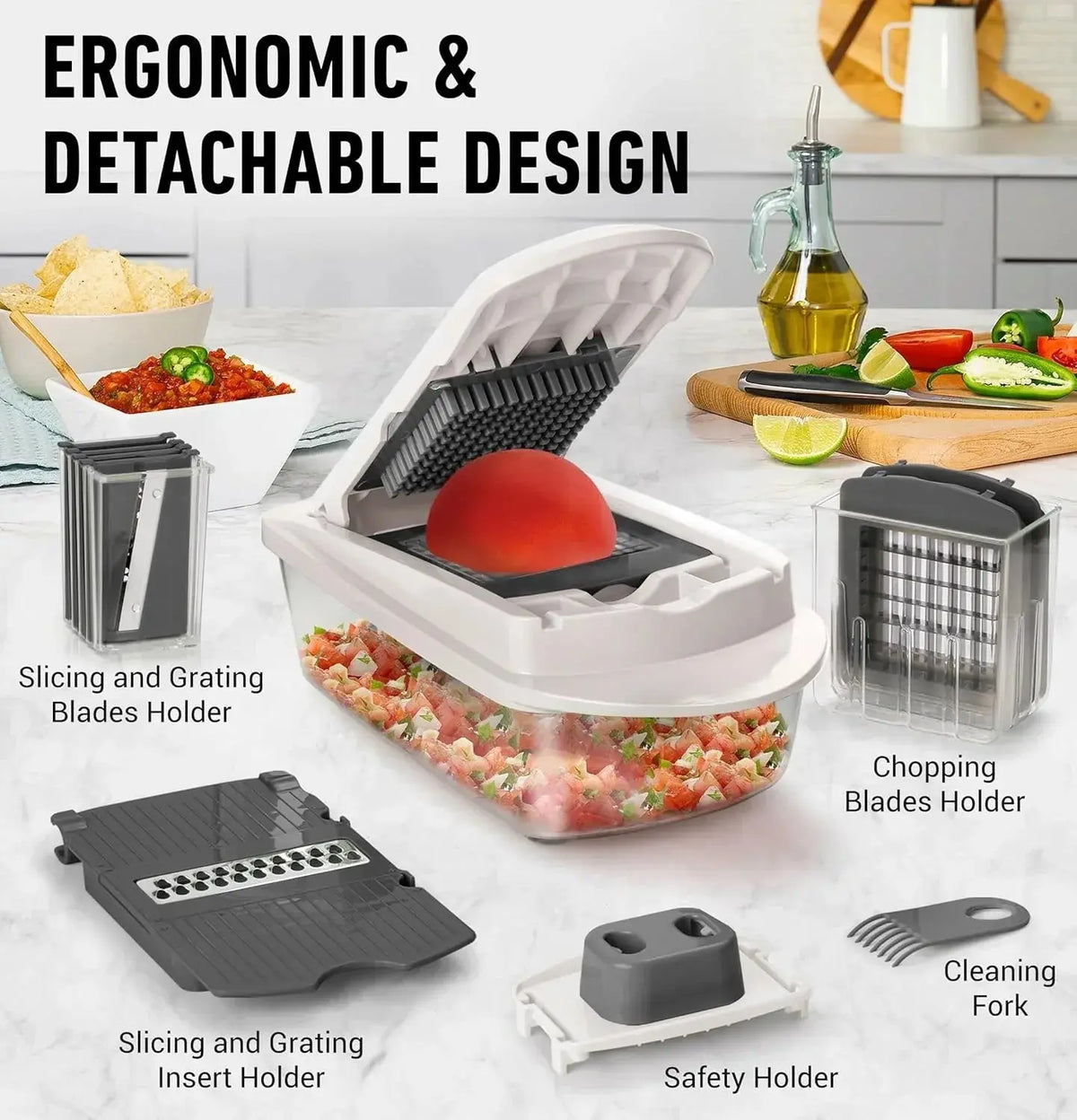 Vegetable Cutter Interchangeable Stainless Steel Blades & Collection Box