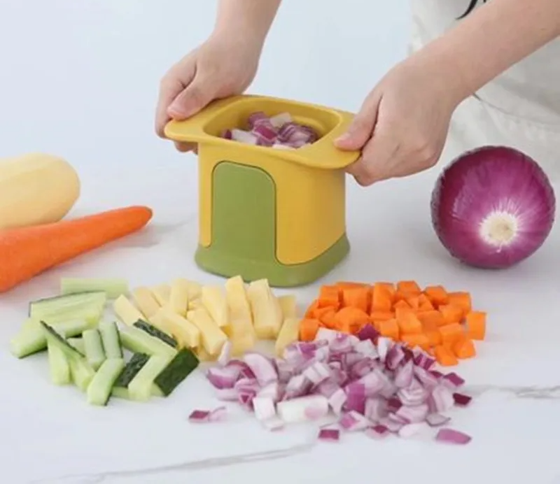 Vegetable Cutter One-Hand Press Stainless Steel Blades & BPA-Free Frame
