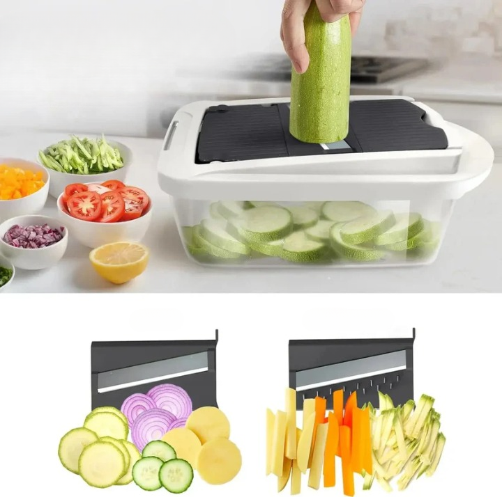Vegetable Slicer 8 Blades Stainless Steel Collection Box