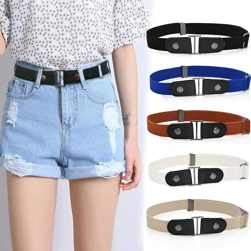 Waist Belts Buckle-Free Elastic Flat Fit Set of 2