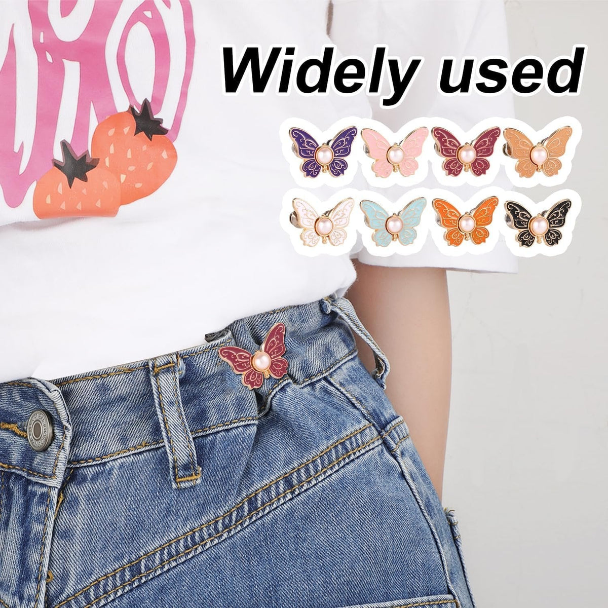 Waistband Clips Butterfly Design Faux Pearl Set of 8