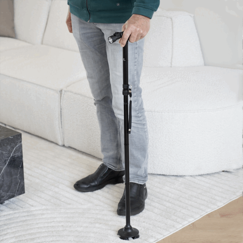 Walking Cane Height Adjustable LED Light Quad Base