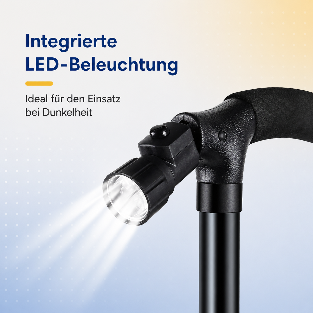 Walking Cane Height Adjustable LED Light Quad Base