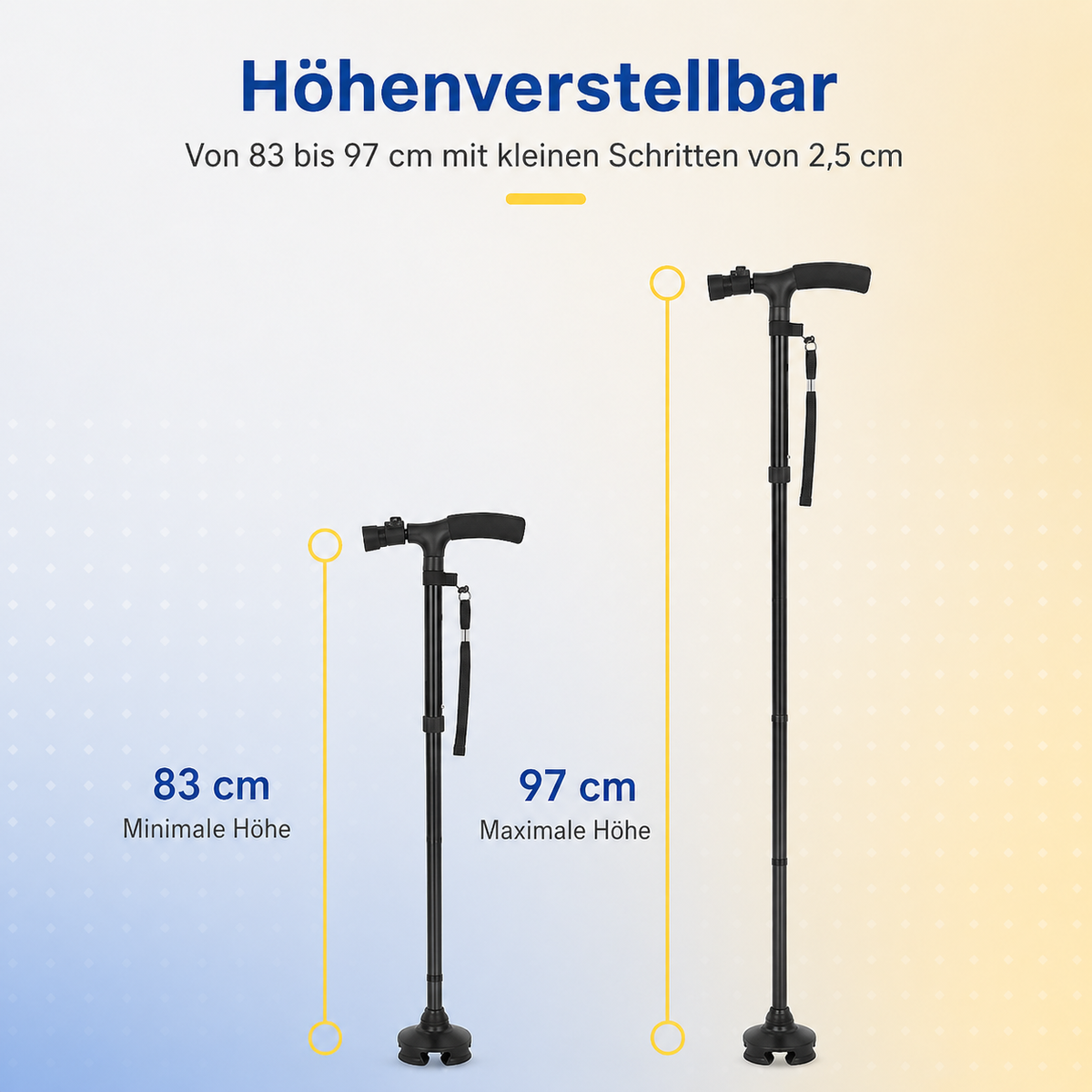 Walking Cane Height Adjustable LED Light Quad Base