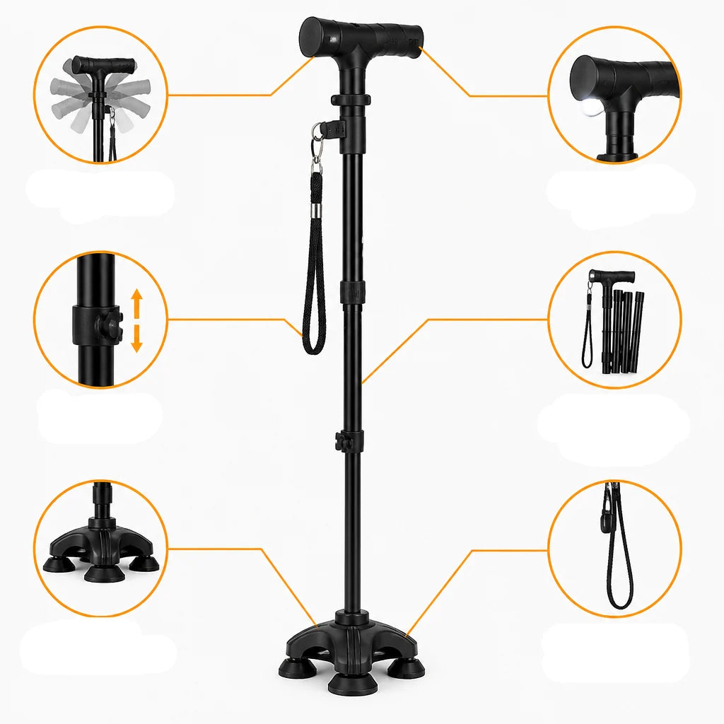 Walking Stick Foldable LED Height-Adjustable
