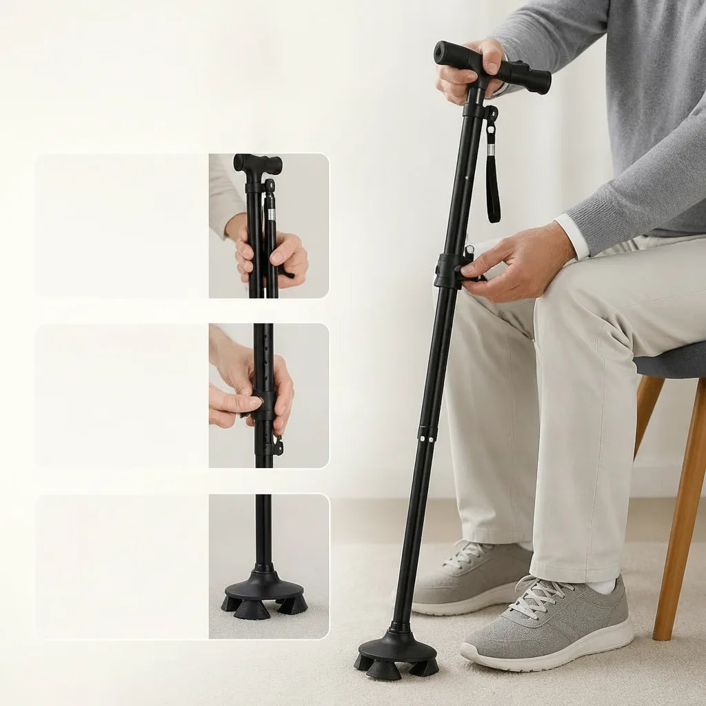 Walking Stick Foldable LED Height-Adjustable