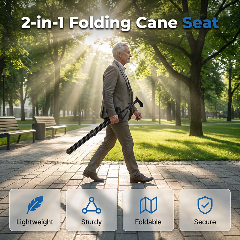 Walking Stick With Seat Foldable & Adjustable Height