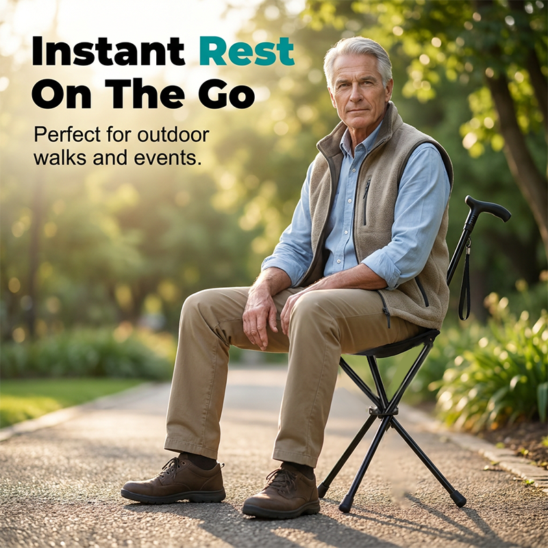 Walking Stick With Seat Foldable & Adjustable Height