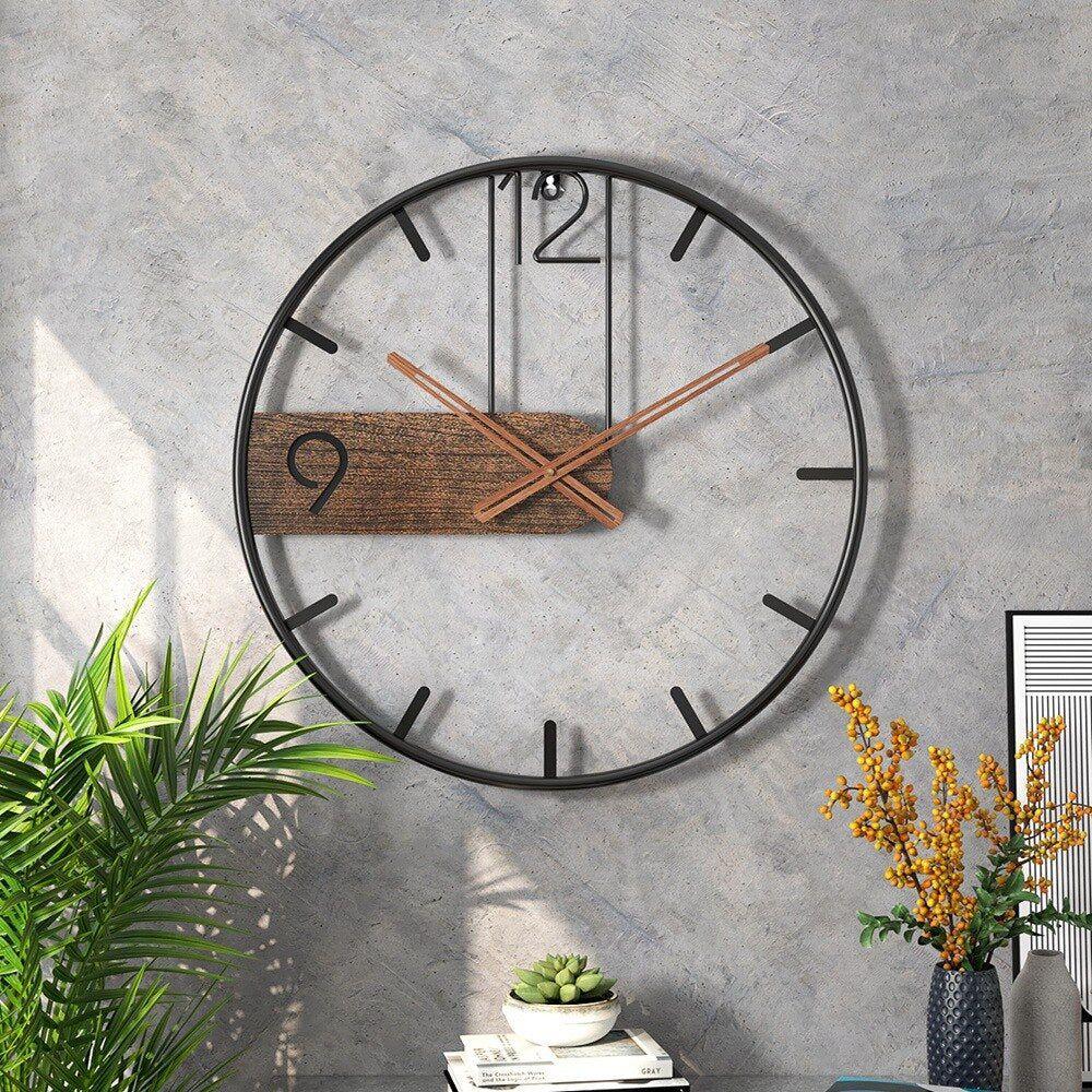 Wall Clock Industrial Steel & Walnut Silent Quartz