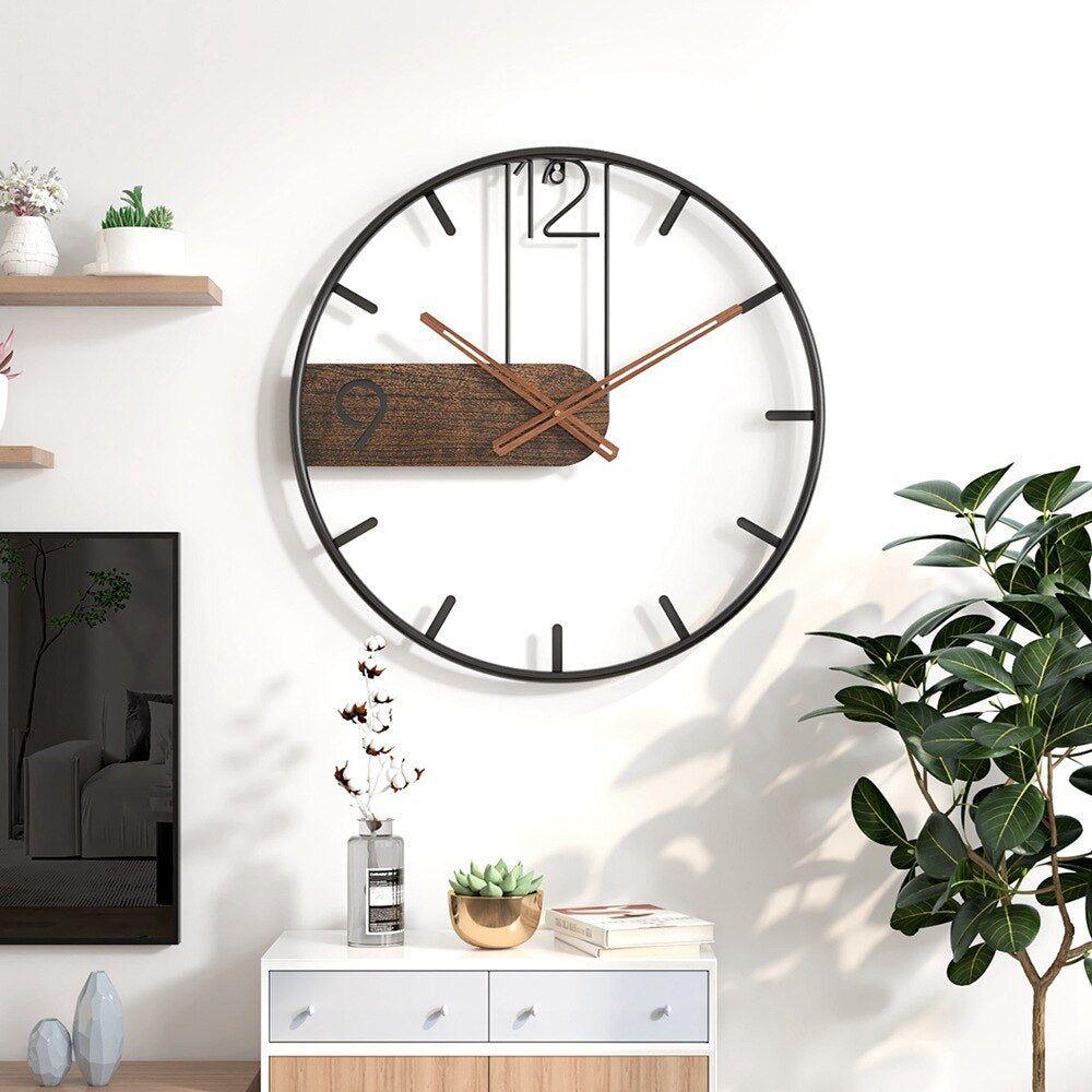 Wall Clock Industrial Steel & Walnut Silent Quartz