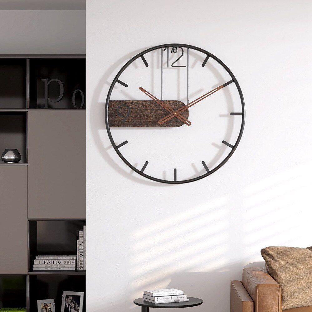 Wall Clock Industrial Steel & Walnut Silent Quartz