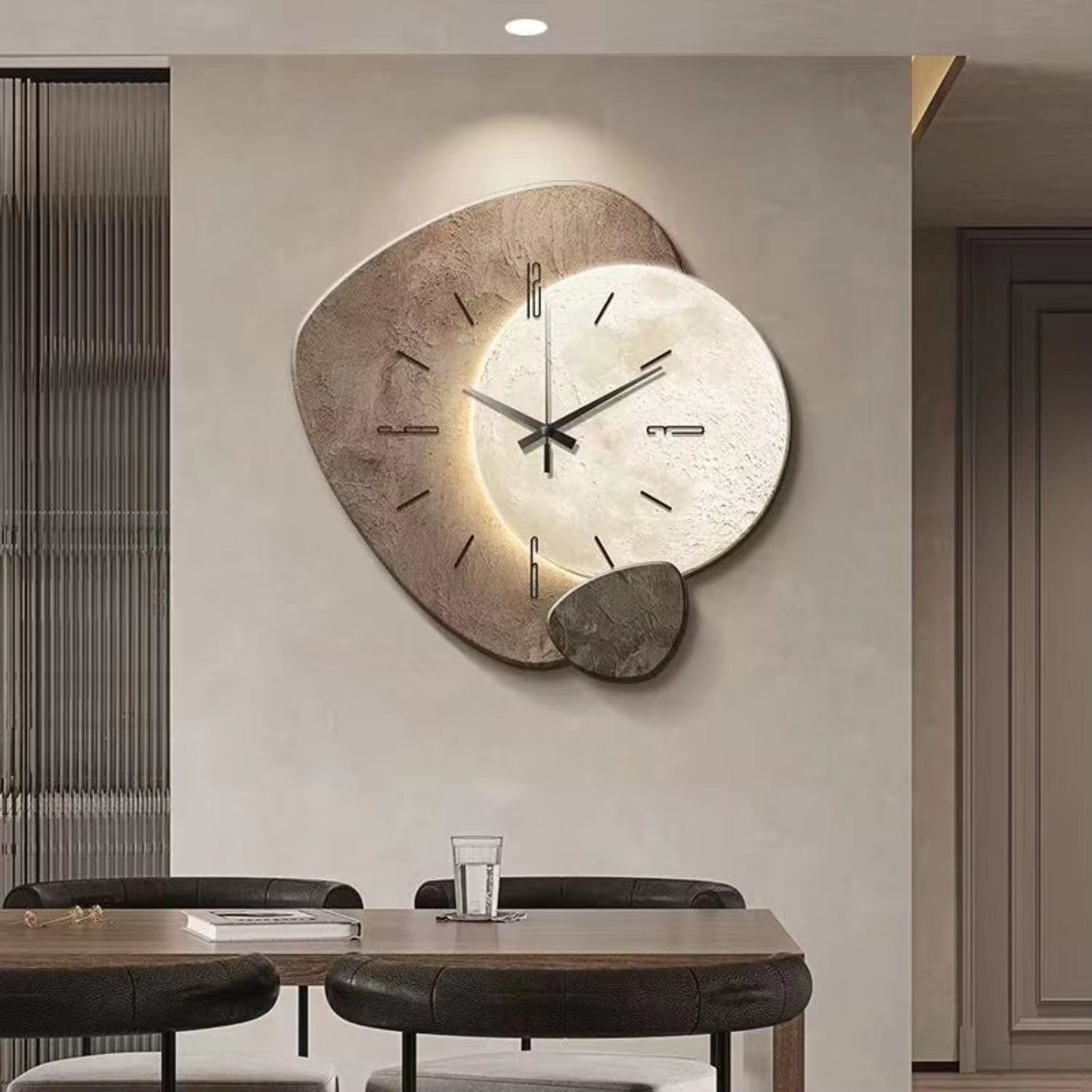 Wall Clock Minimalist Moon Beige & Gold Battery Operated