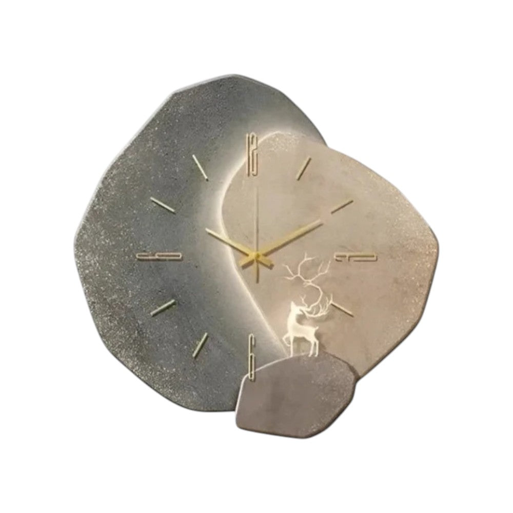 Wall Clock Minimalist Moon Beige & Gold Battery Operated