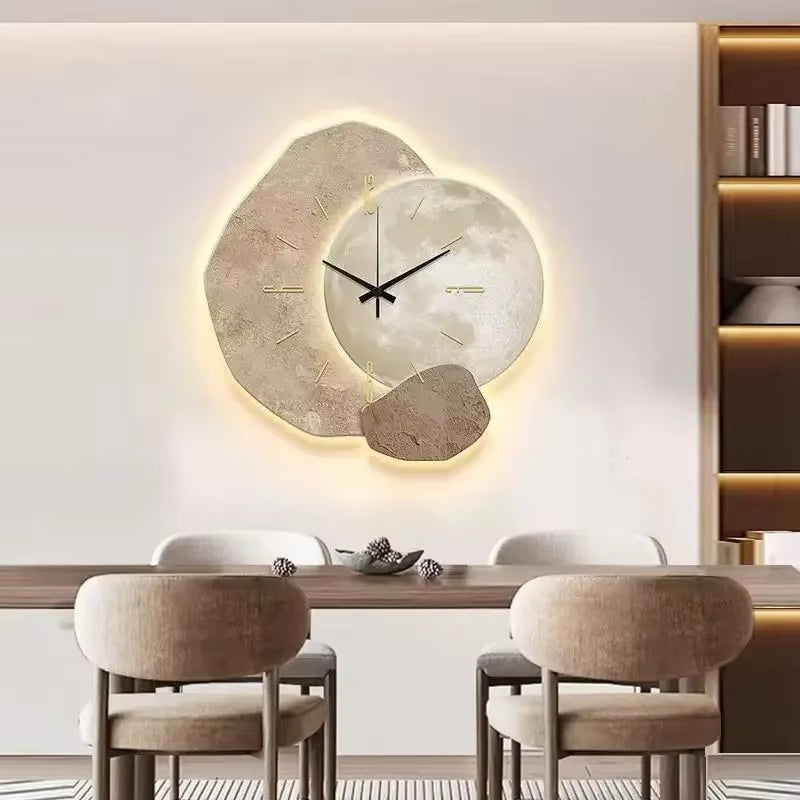 Wall Clock Minimalist Moon Beige & Gold Battery Operated