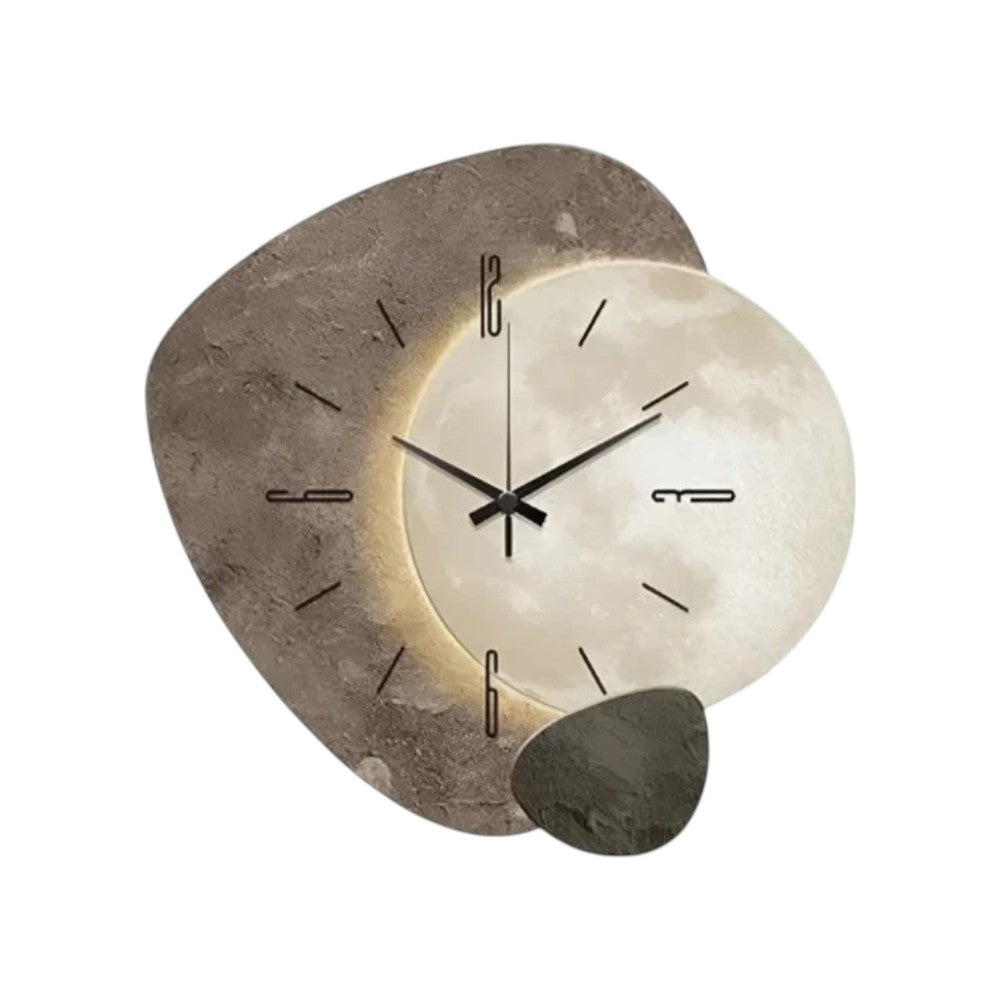 Wall Clock Minimalist Moon Beige & Gold Battery Operated