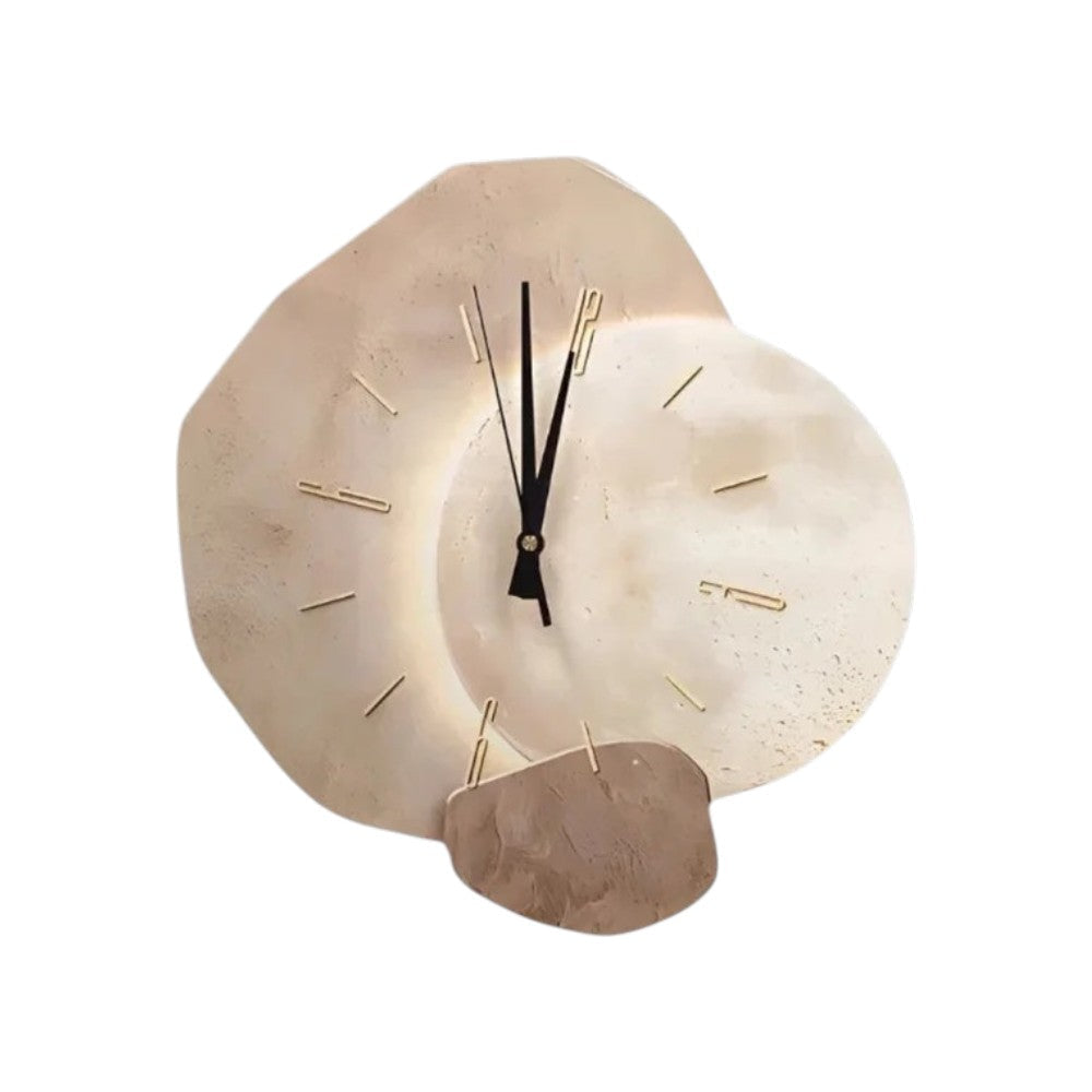 Wall Clock Minimalist Moon Beige & Gold Battery Operated