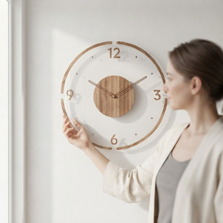 Wall Clock Silent Quartz Beech Wood & Glass 30 cm