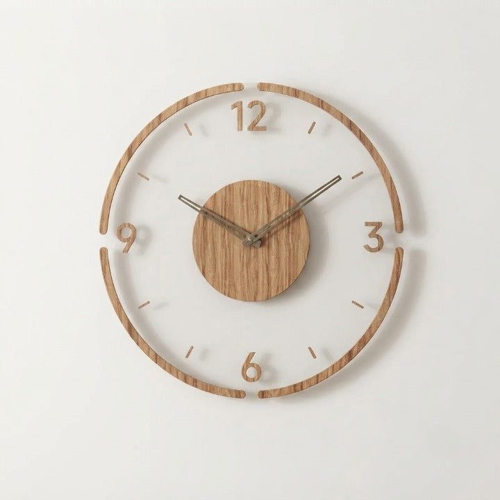 Wall Clock Silent Quartz Beech Wood & Glass 30 cm