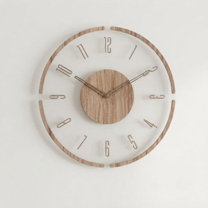 Wall Clock Silent Quartz Beech Wood & Glass 30 cm