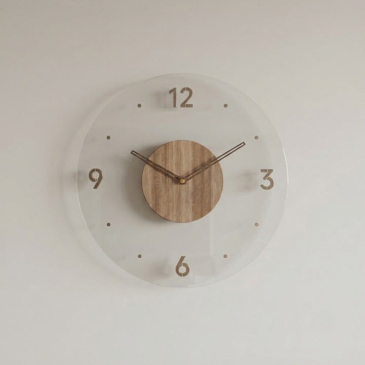 Wall Clock Silent Quartz Beech Wood & Glass 30 cm