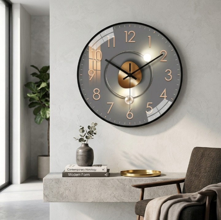 Wall Clock Silent Quartz Glass Cover & Metal Hands