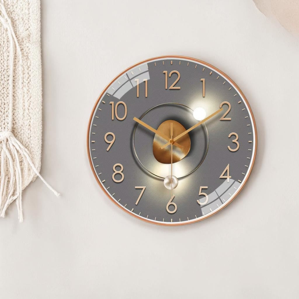 Wall Clock Silent Quartz Glass Cover & Metal Hands