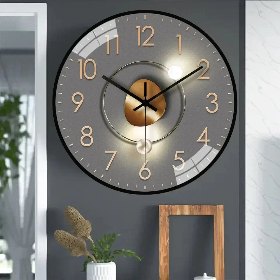 Wall Clock Silent Quartz Glass Cover & Metal Hands