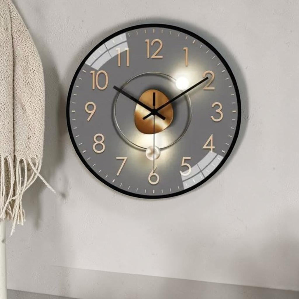 Wall Clock Silent Quartz Glass Cover & Metal Hands
