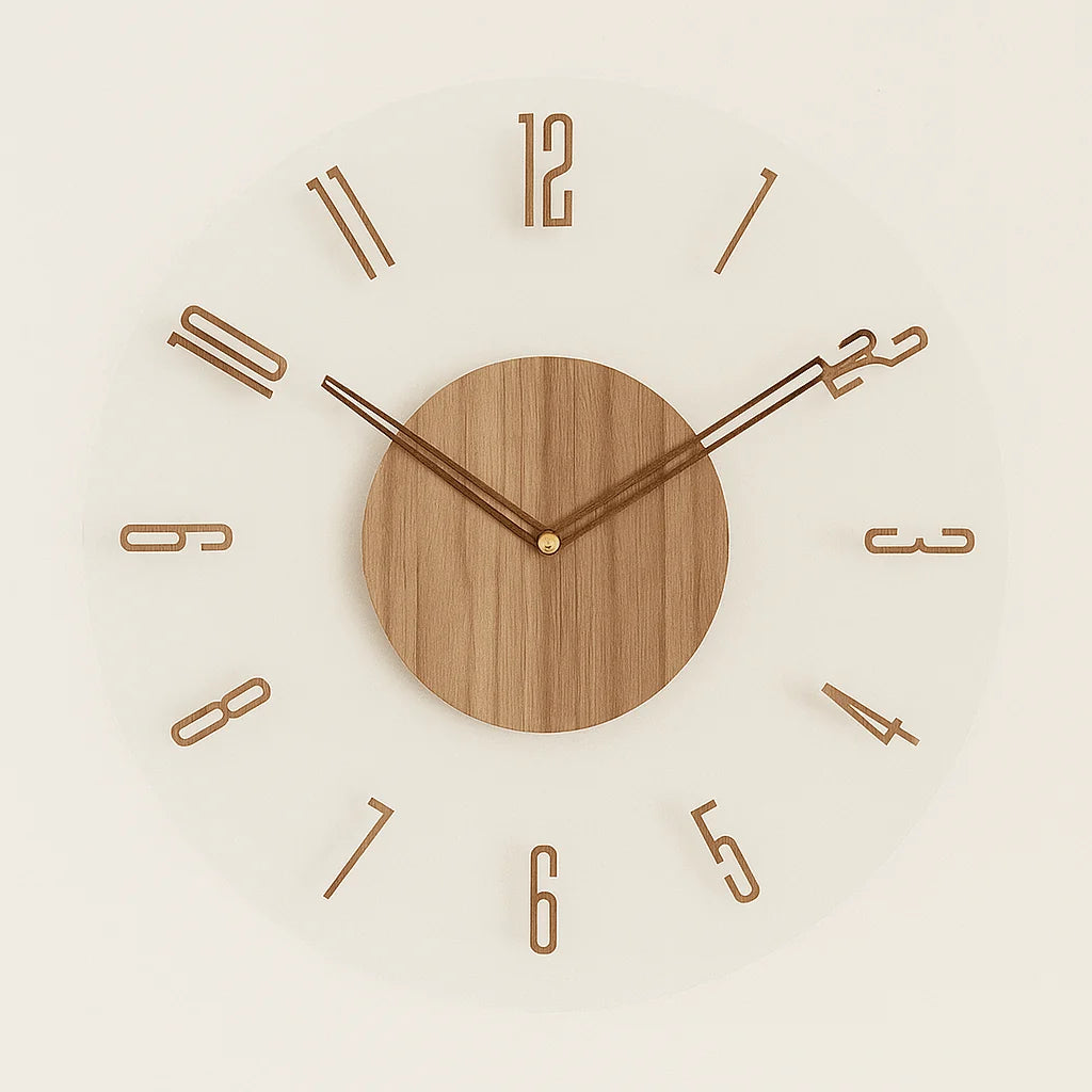 Wall Clock Silent Quartz Movement & Natural Wood Dial