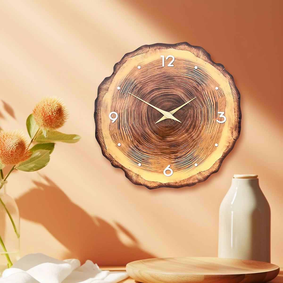 Wall Clock Tree Slice Wood Face Silent Quartz Movement